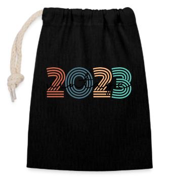 2023 vintage rétro - Sac cadeau en coton avec cordon (14 x 20 cm) - noir - Devant