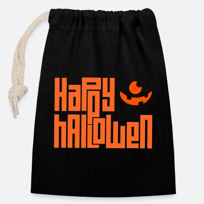 Fröhliches Halloween - Verschließbarer Geschenkbeutel aus Baumwolle (14x20cm) - Schwarz