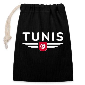 Tunis Design – Für Hauptstadtliebhaber - Verschließbarer Geschenkbeutel aus Baumwolle (14x20cm) - Schwarz - Vorne