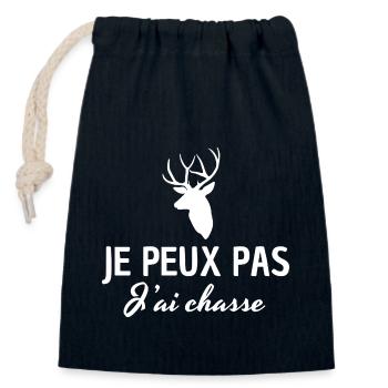 je peux pas j'ai chasse - Sac cadeau en coton avec cordon (14 x 20 cm) - bleu marine - Devant