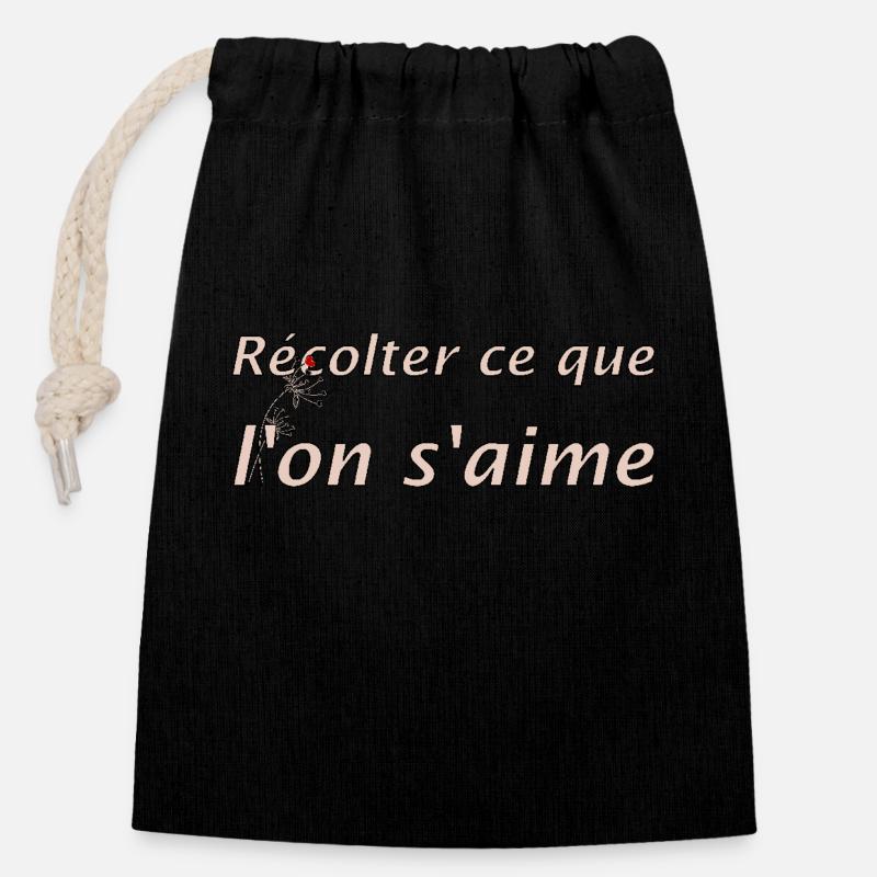 Récolter l'amour - Sac cadeau en coton avec cordon (14 x 20 cm) - noir