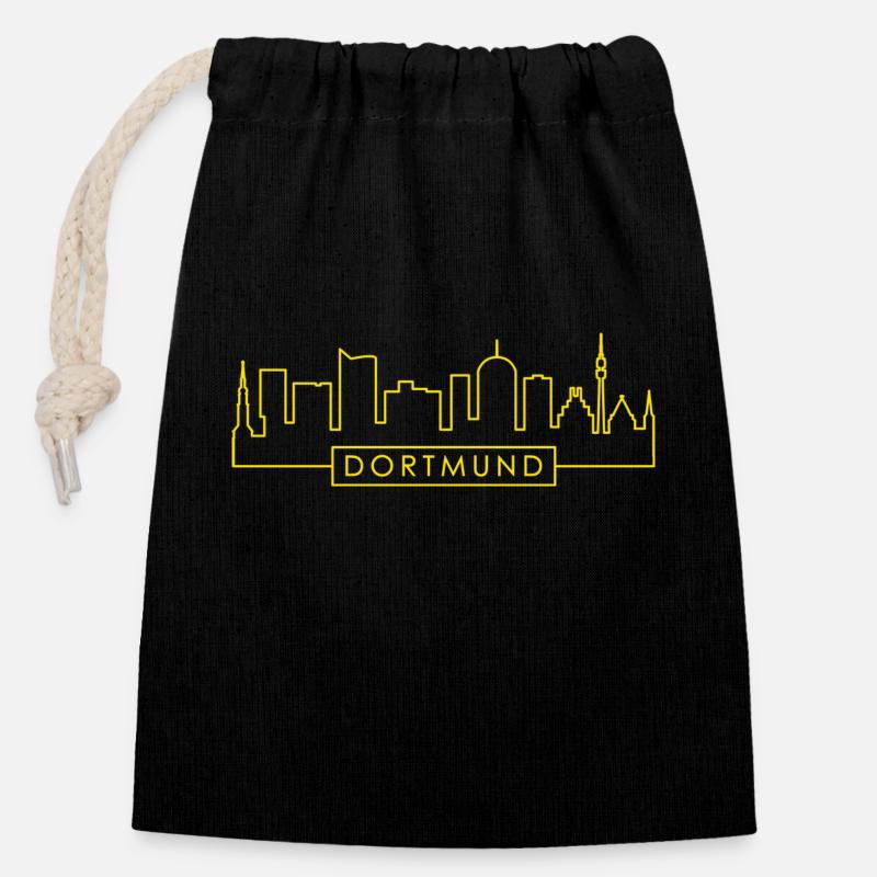 Dortmund Skyline Silhouette - Verschließbarer Geschenkbeutel aus Baumwolle (14x20cm) - Schwarz