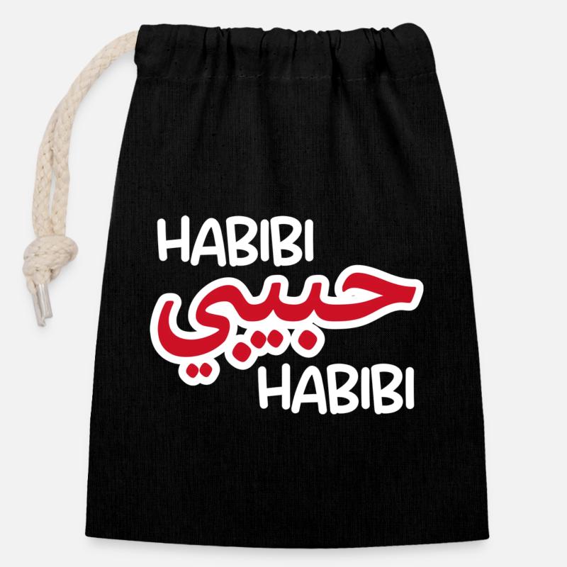 Habibi (dark) - Closable cotton gift bag (14x20cm) - black