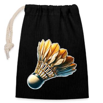 Badminton - Verschließbarer Geschenkbeutel aus Baumwolle (14x20cm) - Schwarz - Vorne