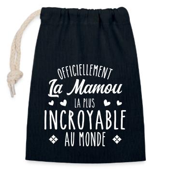 Officiellement La Mamou Incroyable - Sac cadeau en coton avec cordon (14 x 20 cm) - bleu marine - Devant