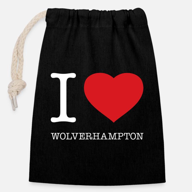 I LOVE WOLVERHAMPTON - Verschließbarer Geschenkbeutel aus Baumwolle (14x20cm) - Schwarz