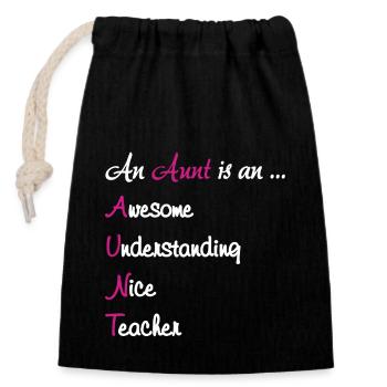 An Aunt Is An Awesome Teach - Closable cotton gift bag (14x20cm) - black - Front
