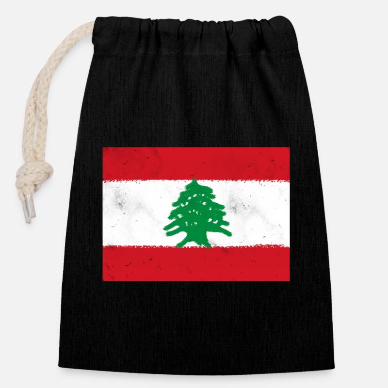 Flagge des Libanon - Verschließbarer Geschenkbeutel aus Baumwolle (14x20cm) - Schwarz