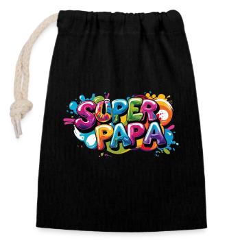 Cooles Superpapa Shirt im Graffiti Style für Väter - Verschließbarer Geschenkbeutel aus Baumwolle (14x20cm) - Schwarz - Vorne