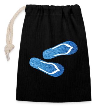 Badelatschen Jeans Latschen Schuhe Flip Flops Camp - Verschließbarer Geschenkbeutel aus Baumwolle (14x20cm) - Schwarz - Vorne