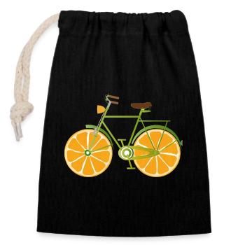 Vélo drôle avec des roues oranges fruité drôle - Sac cadeau en coton avec cordon (14 x 20 cm) - noir - Devant