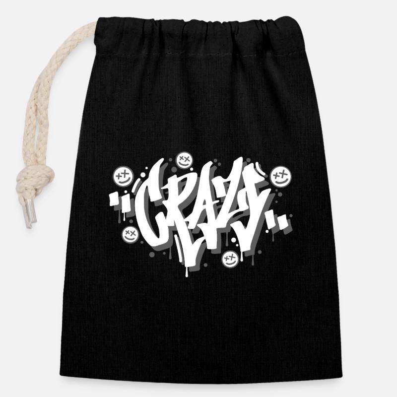 Crazy Graffiti Letters Design - Closable cotton gift bag (14x20cm) - black