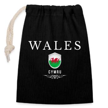 Wales, elegantes, minimalistisches Design - Verschließbarer Geschenkbeutel aus Baumwolle (14x20cm) - Schwarz - Vorne