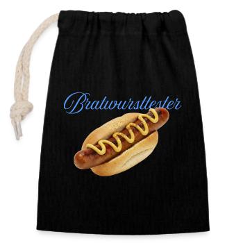 Deftiger Hotdog mit Senf - Verschließbarer Geschenkbeutel aus Baumwolle (14x20cm) - Schwarz - Vorne