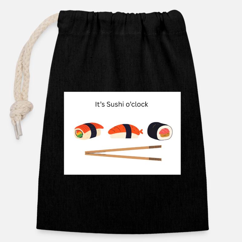 C’est l’heure des sushis - Sac cadeau en coton avec cordon (14 x 20 cm) - noir