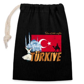 Türkiye Istanbul Vintage Flag Turkey Sovenir - Closable cotton gift bag (14x20cm) - black - Front