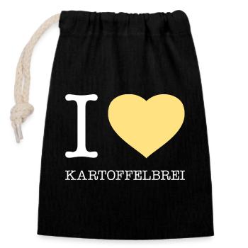 I love mashed potatoes - Closable cotton gift bag (14x20cm) - black - Front
