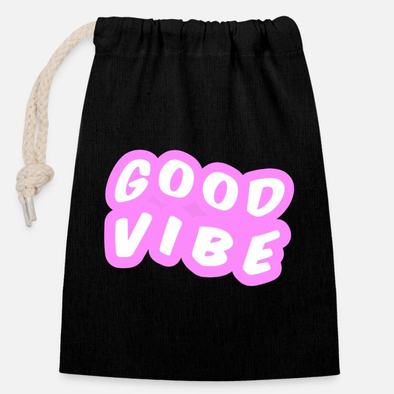 Bonne Vibe Pastel Rose - Sac cadeau en coton avec cordon (14 x 20 cm) - noir