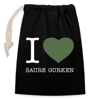 I love Saure Gurken - Verschließbarer Geschenkbeutel aus Baumwolle (14x20cm) - Schwarz - Vorne