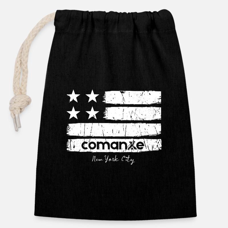 Coups de drapeau avec New York - Sac cadeau en coton avec cordon (14 x 20 cm) - noir