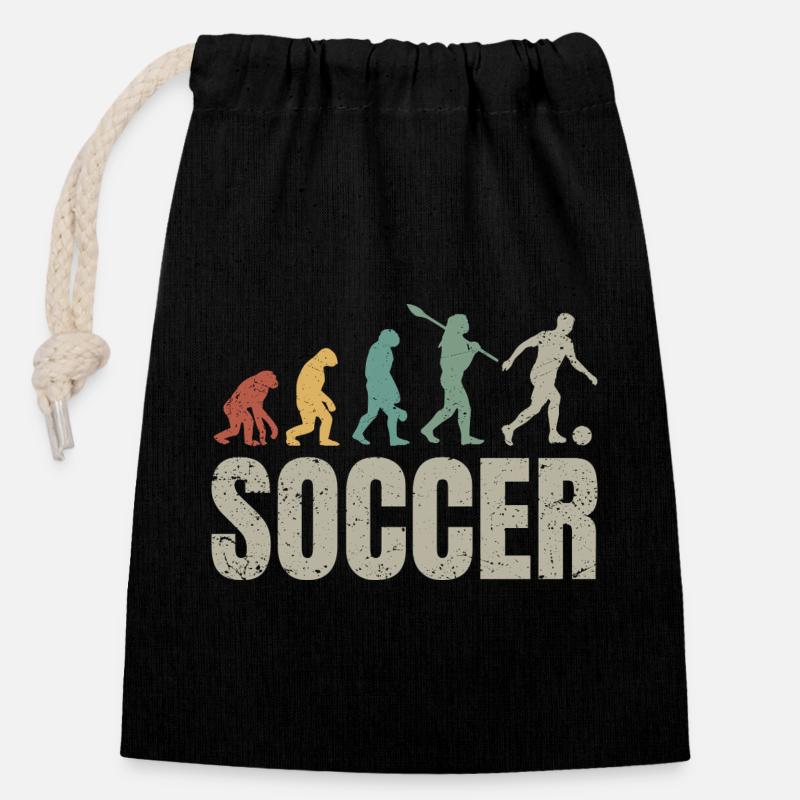 Évolution du football | Évolution du football - Sac cadeau en coton avec cordon (14 x 20 cm) - noir