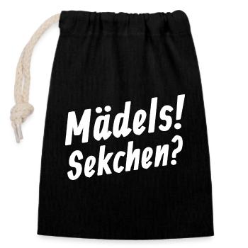 Mädels Sektchen Sekt Sektparty - Verschließbarer Geschenkbeutel aus Baumwolle (14x20cm) - Schwarz - Vorne