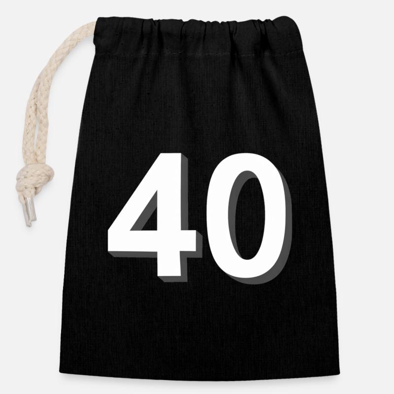 40, chiffres, anniversaire - Sac cadeau en coton avec cordon (14 x 20 cm) - noir