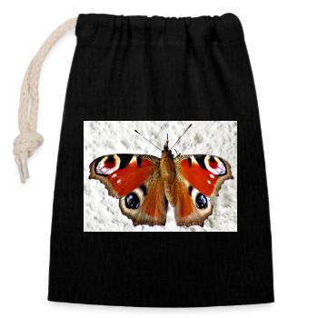 Motif papillon à œil de paon - Sac cadeau en coton avec cordon (14 x 20 cm) - noir - Devant