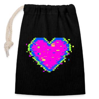 Pixel Heart Glitch Love Illustration - Verschließbarer Geschenkbeutel aus Baumwolle (14x20cm) - Schwarz - Vorne
