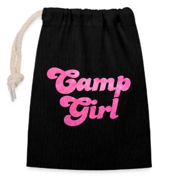 Camp Girl Camping Rose Girl Power Van Life - Sac cadeau en coton avec cordon (14 x 20 cm) - noir - Devant