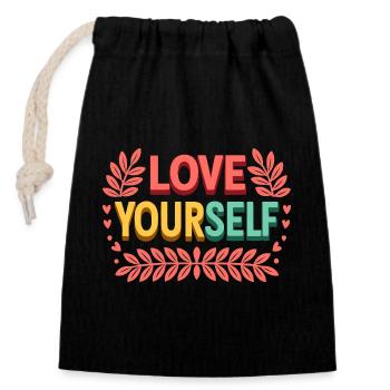 Love yourself - Closable cotton gift bag (14x20cm) - black - Front
