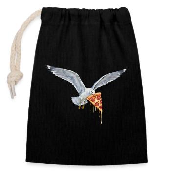 Mouette drôle qui vole des frites sur la plage - Sac cadeau en coton avec cordon (14 x 20 cm) - noir - Devant