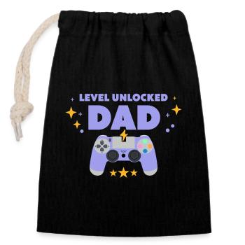 Level freigeschaltet: Papa - Verschließbarer Geschenkbeutel aus Baumwolle (14x20cm) - Schwarz - Vorne
