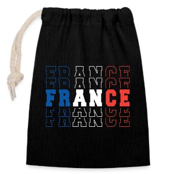 Frankreich Fußballfanflagge Blau, Weiß, Rot, Sport - Verschließbarer Geschenkbeutel aus Baumwolle (14x20cm) - Schwarz - Vorne