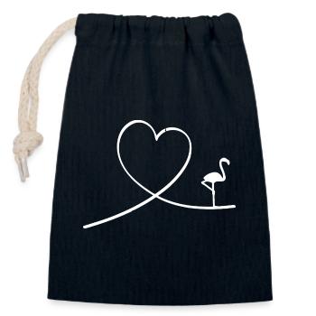 Flamingo Herz Liebe Wasservogel Romantik Zuneigung - Verschließbarer Geschenkbeutel aus Baumwolle (14x20cm) - Navy - Vorne