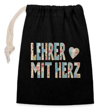 Teacher with heart! - Closable cotton gift bag (14x20cm) - black - Front