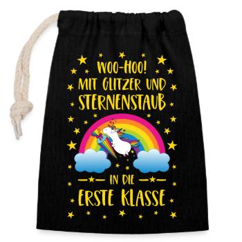 Unicorn Glitter and Stardust First Class Yellow - Closable cotton gift bag (14x20cm) - black - Front