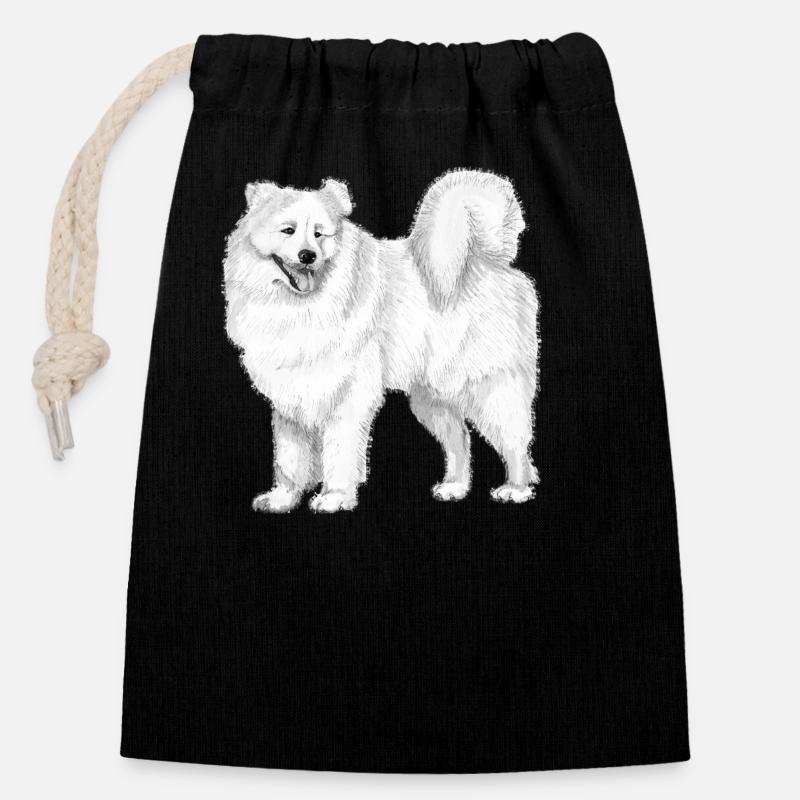 samoyède - Sac cadeau en coton avec cordon (14 x 20 cm) - noir