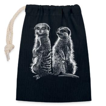 Meerkats - Sac cadeau en coton avec cordon (14 x 20 cm) - bleu marine - Devant