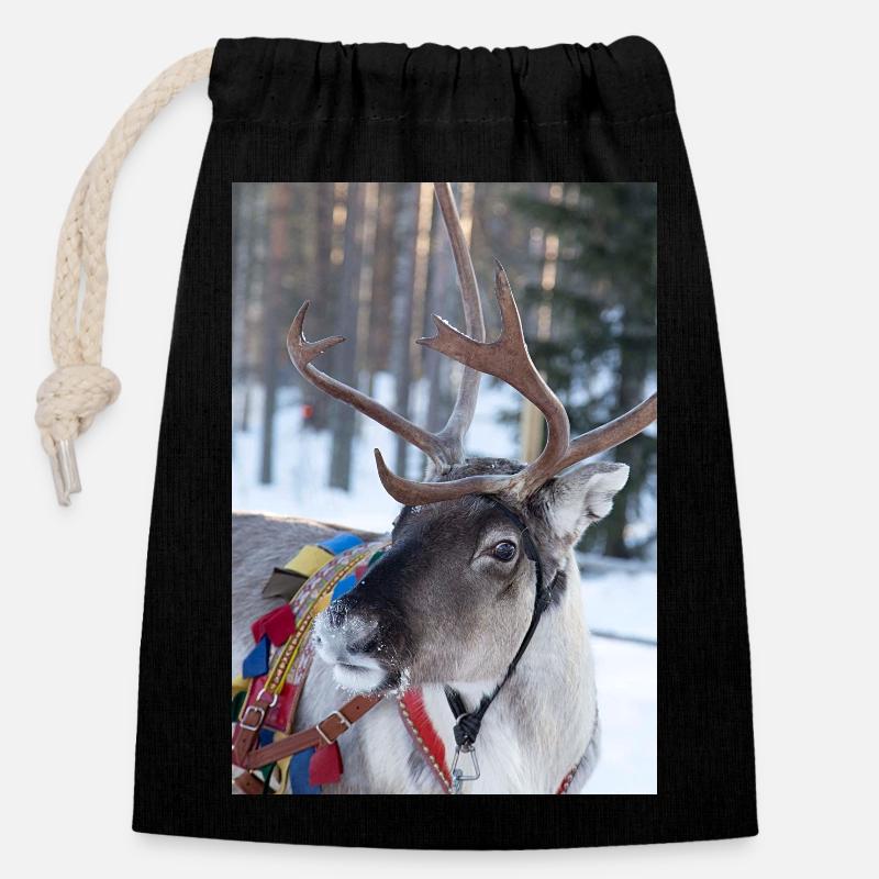 Reindeer - Closable cotton gift bag (14x20cm) - black