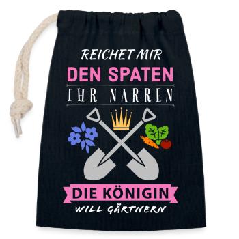 Reichet mir den Spaten Königin Gärtnern Spruch - Verschließbarer Geschenkbeutel aus Baumwolle (14x20cm) - Navy - Vorne