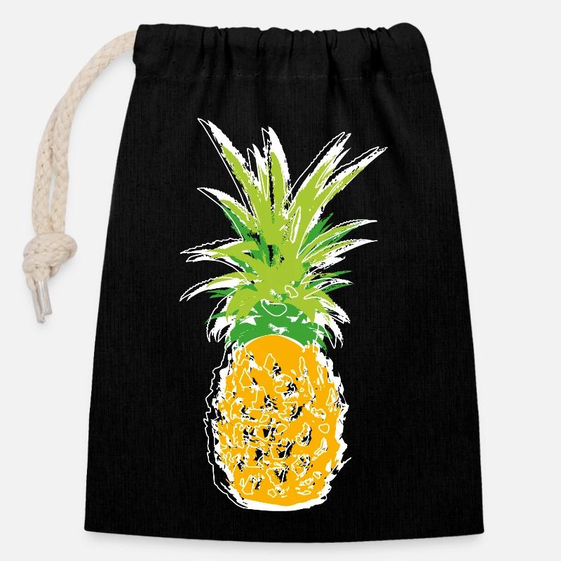 Pineapple scribble - Closable cotton gift bag (14x20cm) - black