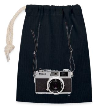 Appareil photo rétro - Sac cadeau en coton avec cordon (14 x 20 cm) - bleu marine - Devant