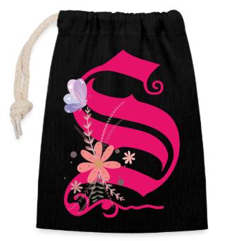 Lettre S - Sac cadeau en coton avec cordon (14 x 20 cm) - noir - Devant