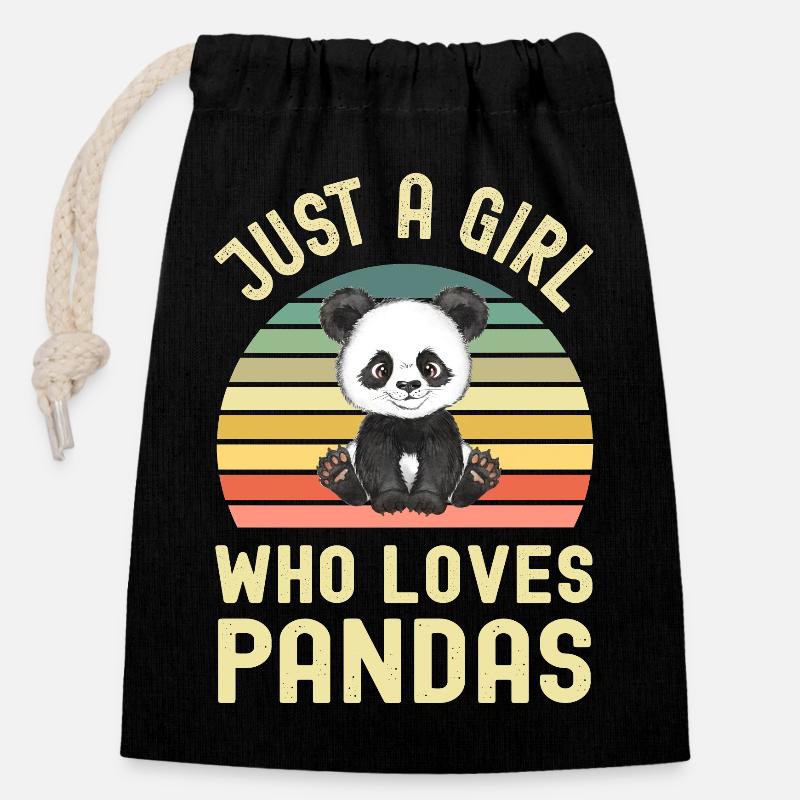 Panda Panda Ours - Sac cadeau en coton avec cordon (14 x 20 cm) - noir