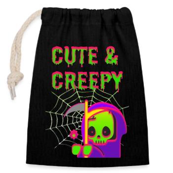 Drôle et mignon Halloween Design / Tshirt - Sac cadeau en coton avec cordon (14 x 20 cm) - noir - Devant