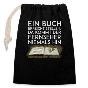 Bücher lesen - Verschließbarer Geschenkbeutel aus Baumwolle (14x20cm) - Schwarz - Vorne