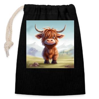 MIGNON HIGHLAND COW design - Sac cadeau en coton avec cordon (14 x 20 cm) - noir - Devant