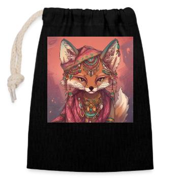 art du renard - Sac cadeau en coton avec cordon (14 x 20 cm) - noir - Devant