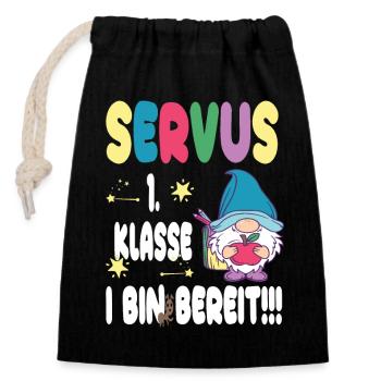 Lustiges Design für den Schulstart bayrisch - Verschließbarer Geschenkbeutel aus Baumwolle (14x20cm) - Schwarz - Vorne